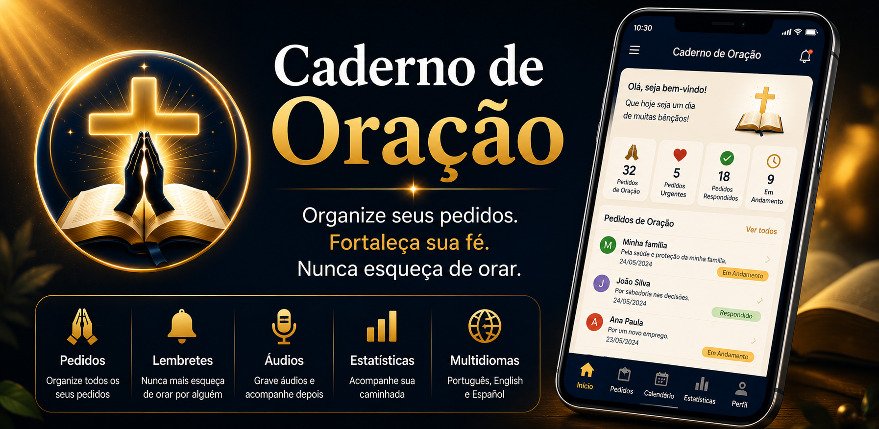 Banner do aplicativo Caderno de Oração
